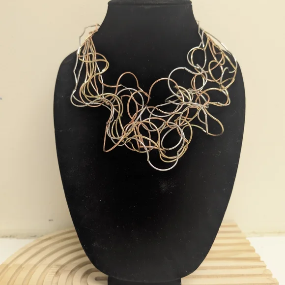 Spaghetti Wire Wrapped Necklace Tri Tone Gold Silver Rose gold - Picture 2 of 4